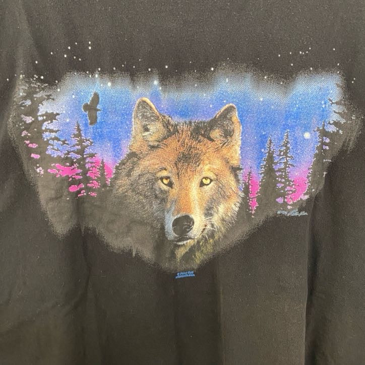 古着 used　SAN MARINO　半袖アニマルプリントTシャツ　オオカミ　ウルフ　黒　ビッグシルエット　5XLサイズ