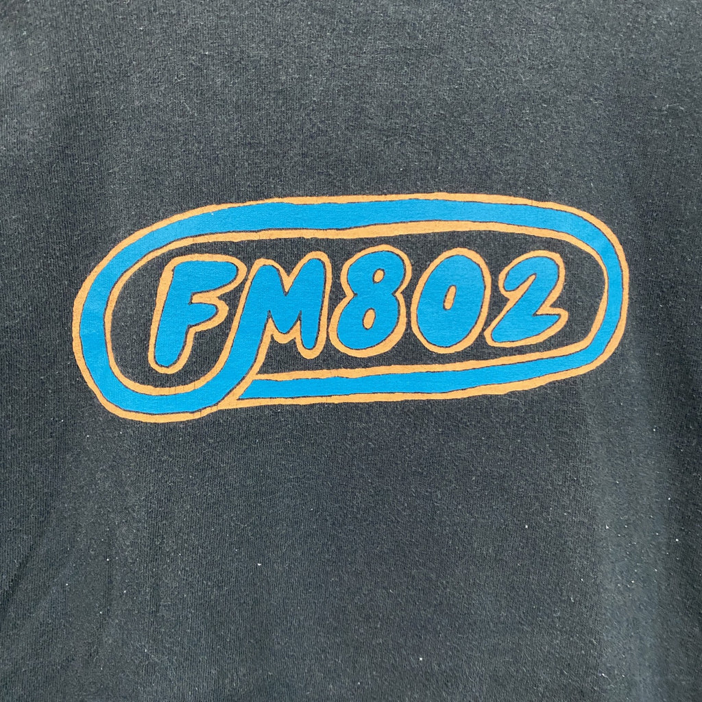 90s　United Sports　FM802　半袖プリントラジオTシャツ　デカロゴ　ヴィンテージ　黒　ブラック　Mサイズ