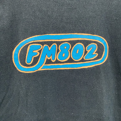 90s　United Sports　FM802　半袖プリントラジオTシャツ　デカロゴ　ヴィンテージ　黒　ブラック　Mサイズ
