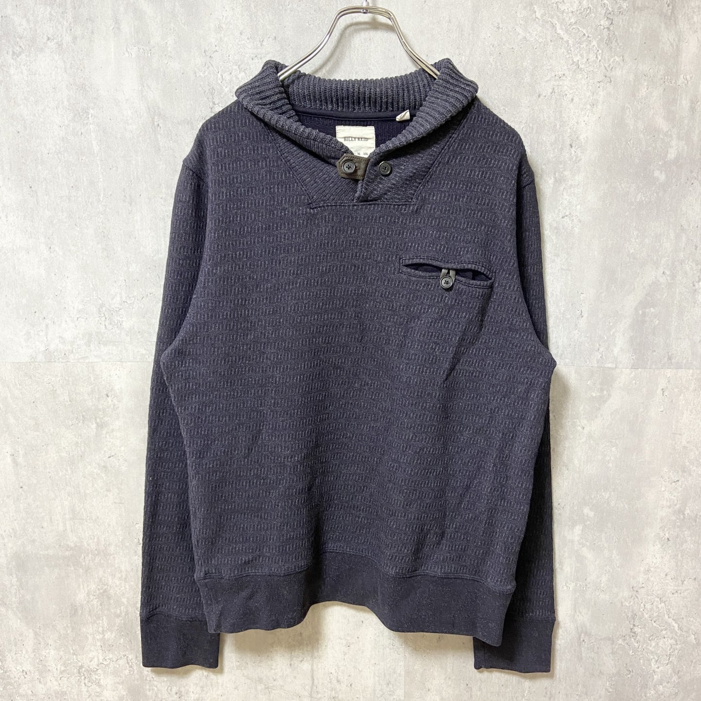 古着 used　BILLY REID ビリーリード　長袖無地ニット　胸ポケット　ボタン　ノームコア　ダークグレー　Mサイズ