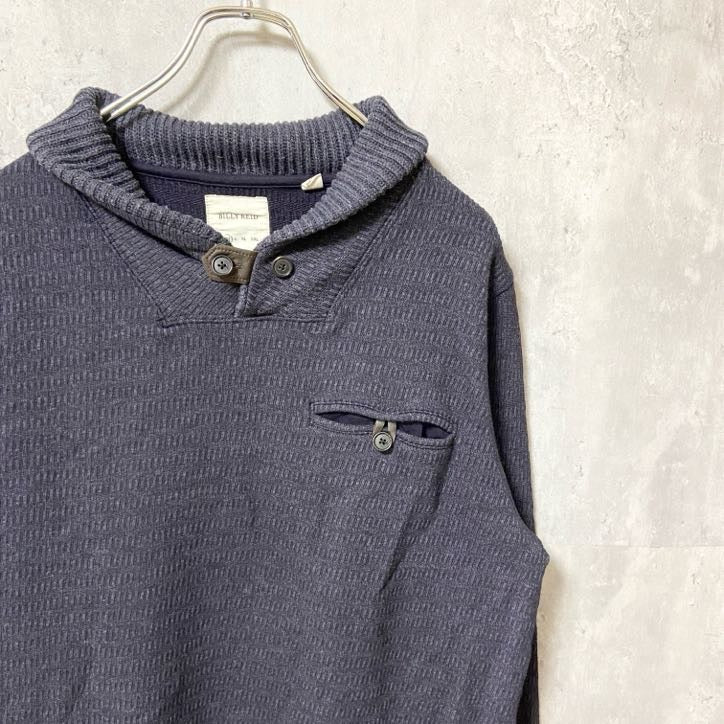 古着 used　BILLY REID ビリーリード　長袖無地ニット　胸ポケット　ボタン　ノームコア　ダークグレー　Mサイズ