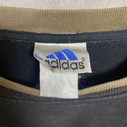 古着 used　90s　adidas アディダス　長袖スウェット　トレーナー　ロゴ刺繍　ライン入り　クルーネック　Lサイズ