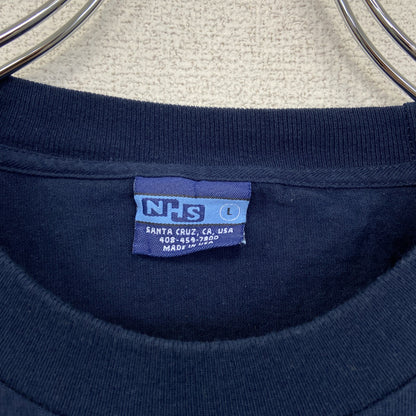 古着 used　NHS　半袖プリントＴシャツ　independent　カジュアルデザイン　クルーネック　レトロ　ネイビー　Lサイズ
