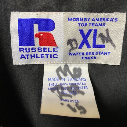 古着 used　RUSSELL　長袖ナイロンプルオーバー　ウィンドブレーカー　刺繡デザイン　ピーチボウル　黒　XLサイズ