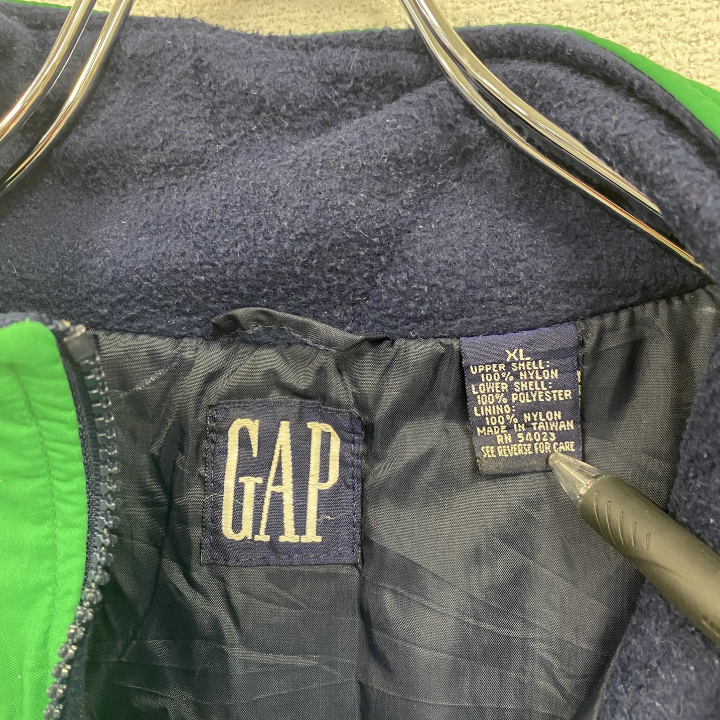 ～90s　OLD GAP　オールドギャップ　ナイロン×フリースプルオーバージャケット　ヴィンテージ　グリーン　ネイビー　XLサイズ