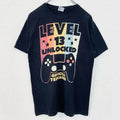古着 used　PORT&COMPANY　半袖ビッグプリントTシャツ　ゲーム　ゲーマー　レベル13　ロック解除　黒　Sサイズ