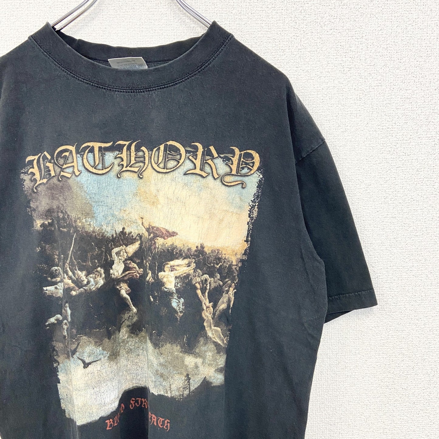 古着 used　pron10　半袖バンドプリントＴシャツ　Bathory　Blood Fire Death　レトロ　黒　Lサイズ