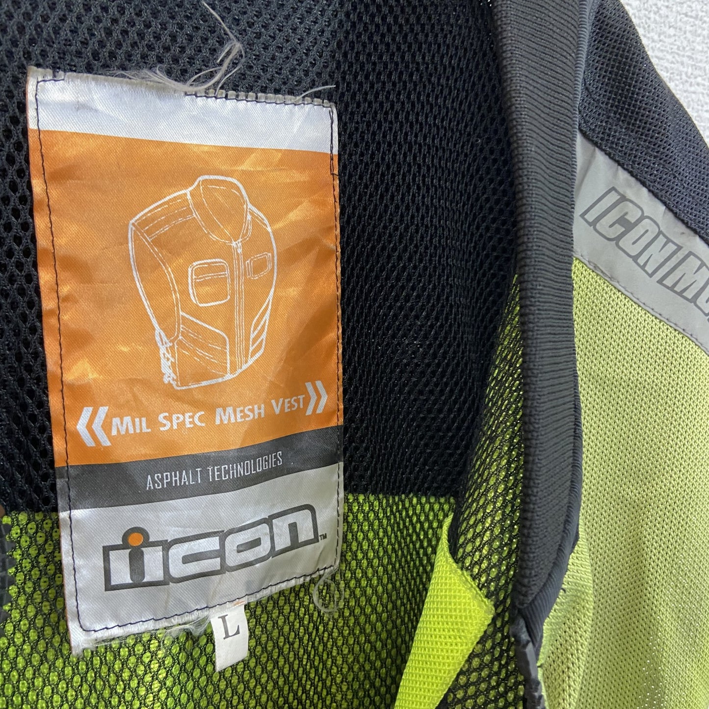 ICON　反射ベスト/セーフティーベスト　オートバイ　蛍光灯イエロー　Lサイズ