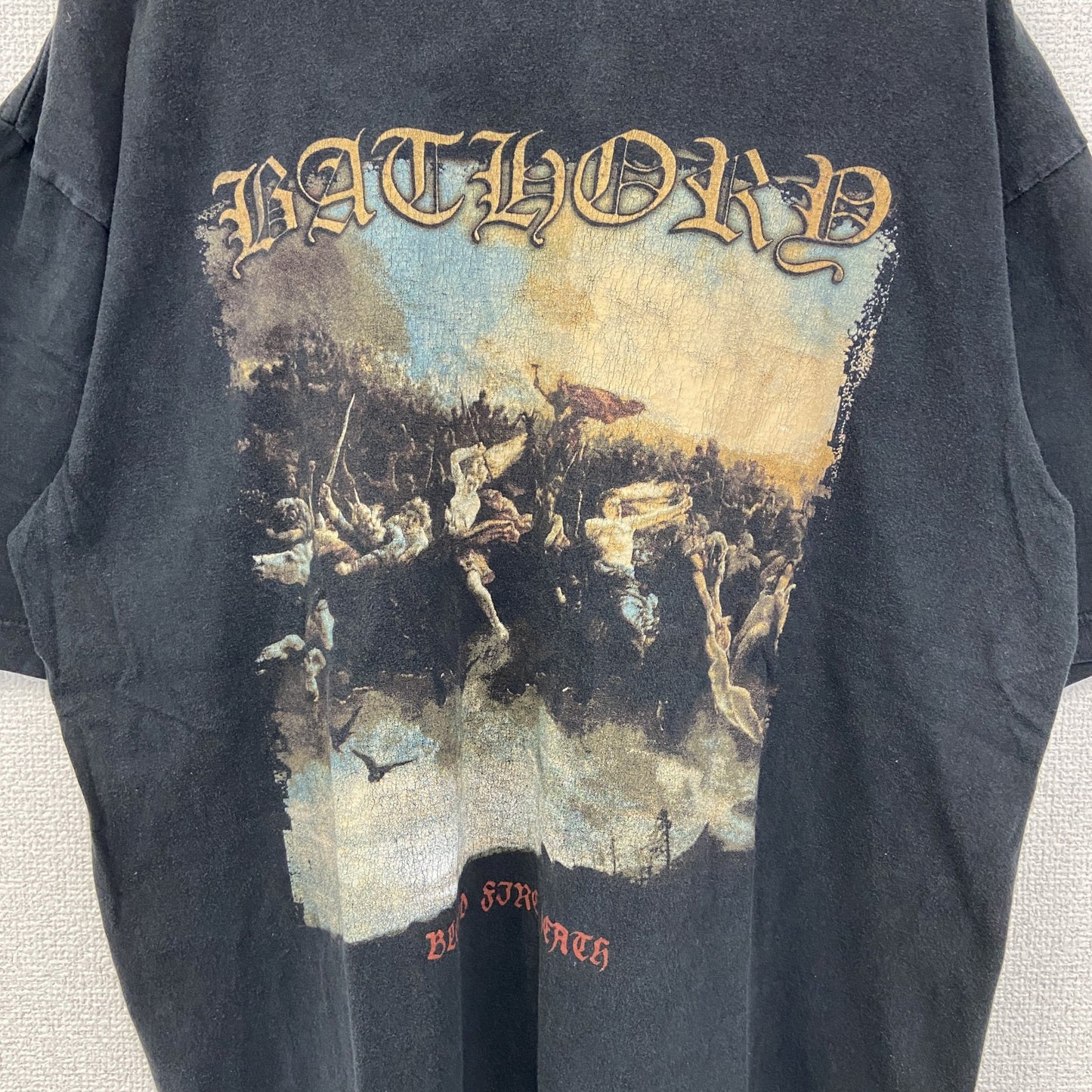 古着 used　pron10　半袖バンドプリントＴシャツ　Bathory　Blood Fire Death　レトロ　黒　Lサイズ