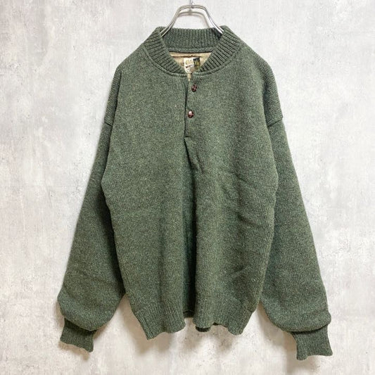 古着 used　～80s　Cabela's カベラス　ヴィンテージ　長袖ハーフボタンニット　セーター　カーキ　肘あて　Lサイズ