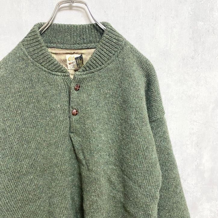 古着 used　～80s　Cabela's カベラス　ヴィンテージ　長袖ハーフボタンニット　セーター　カーキ　肘あて　Lサイズ