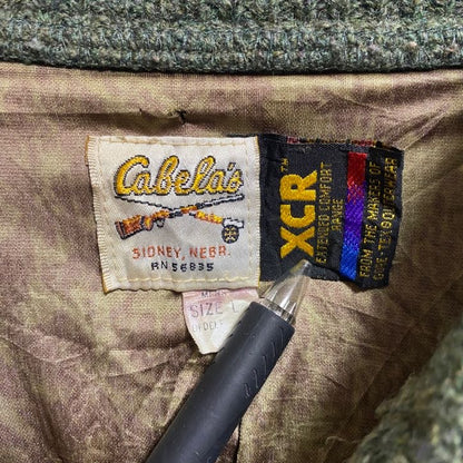 古着 used　～80s　Cabela's カベラス　ヴィンテージ　長袖ハーフボタンニット　セーター　カーキ　肘あて　Lサイズ
