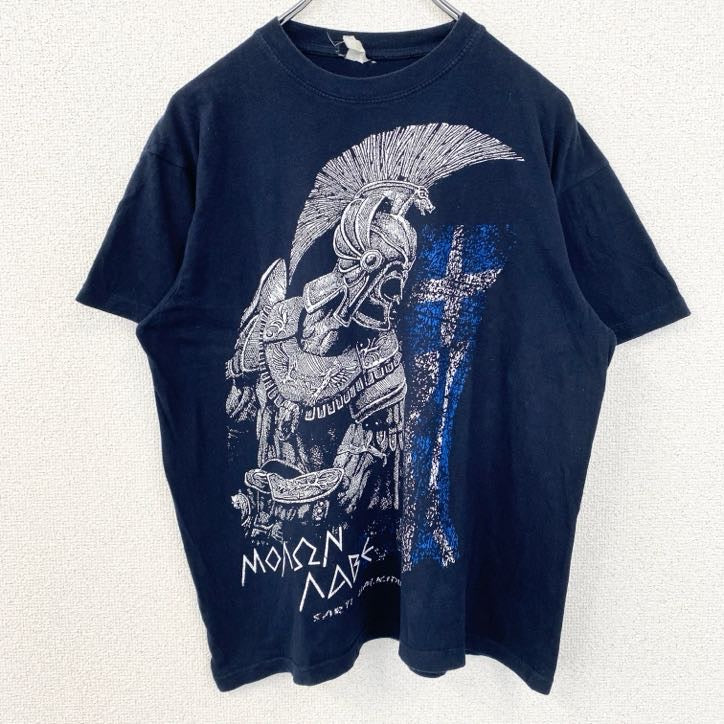 古着 used　90s　00s　半袖ビッグプリントTシャツ　インディアン　騎士　ギリシャ　ネイビー　ヴィンテージ　vintage
