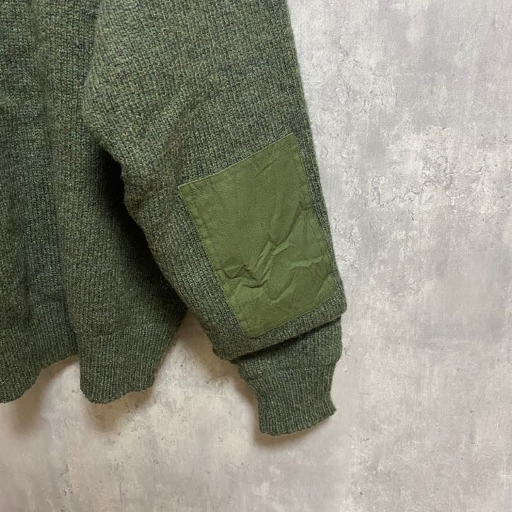 古着 used　～80s　Cabela's カベラス　ヴィンテージ　長袖ハーフボタンニット　セーター　カーキ　肘あて　Lサイズ