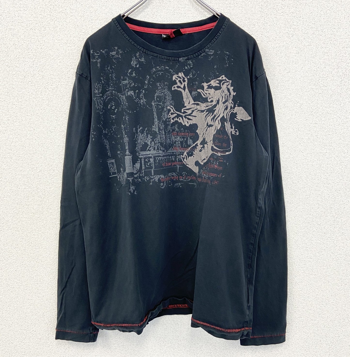 古着 used　MUSH MORE　長袖プリントＴシャツ　ビッグＴ　ライオン　Y2K　クルーネック　レトロ　黒　XXLサイズ