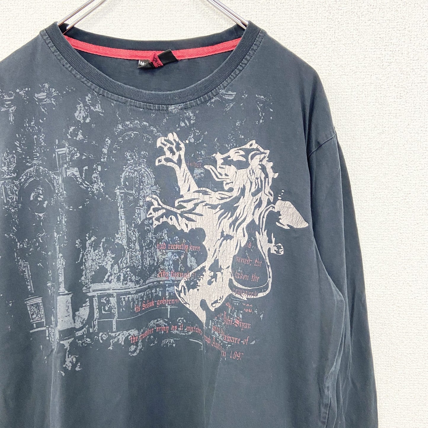 古着 used　MUSH MORE　長袖プリントＴシャツ　ビッグＴ　ライオン　Y2K　クルーネック　レトロ　黒　XXLサイズ