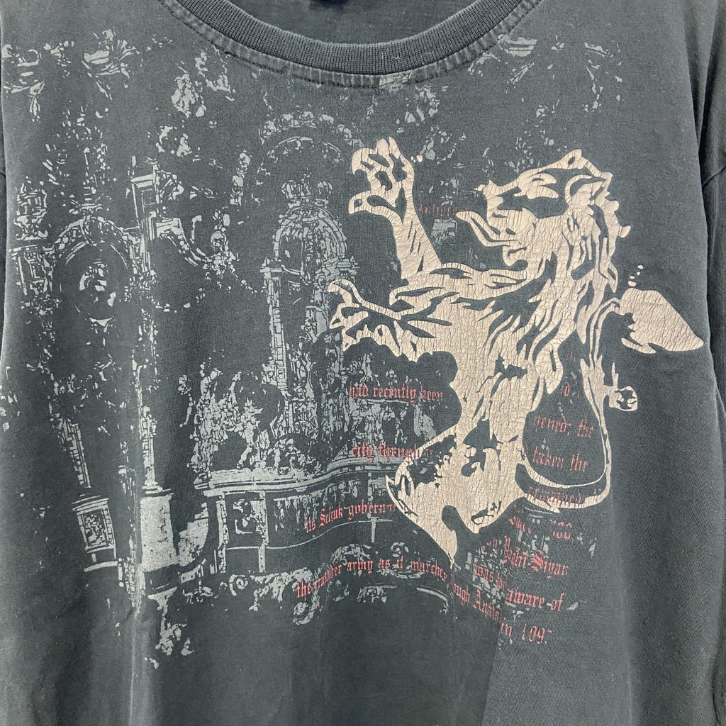 古着 used　MUSH MORE　長袖プリントＴシャツ　ビッグＴ　ライオン　Y2K　クルーネック　レトロ　黒　XXLサイズ