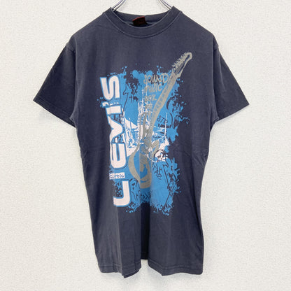 古着 used　LEVI’S リーバイス　半袖プリントＴシャツ　エレキギター　カジュアル　クルーネック　ネイビー　Lサイズ