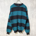 ～90s　SWEATER GRAPHIX　アクリルボーダーニット/セーター　ヴィンテージ　水色　黒　Mサイズ