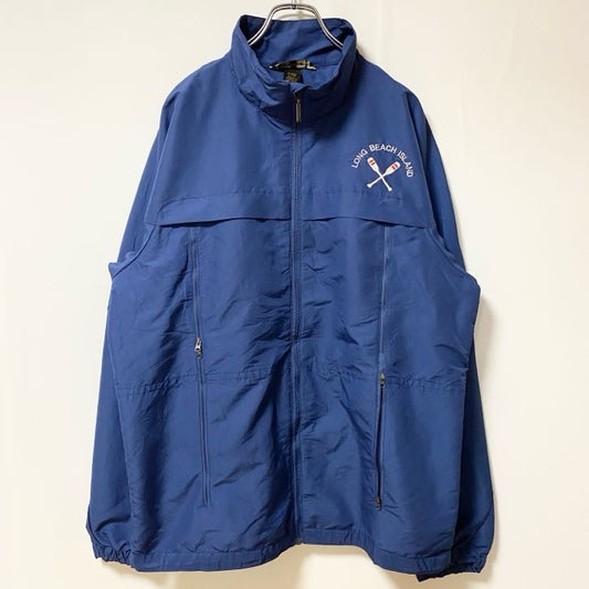 古着 used　NORTH END ノースエンド　長袖ハイネックナイロンプルオーバージャケット　刺繍デザイン　ブルー　Mサイズ