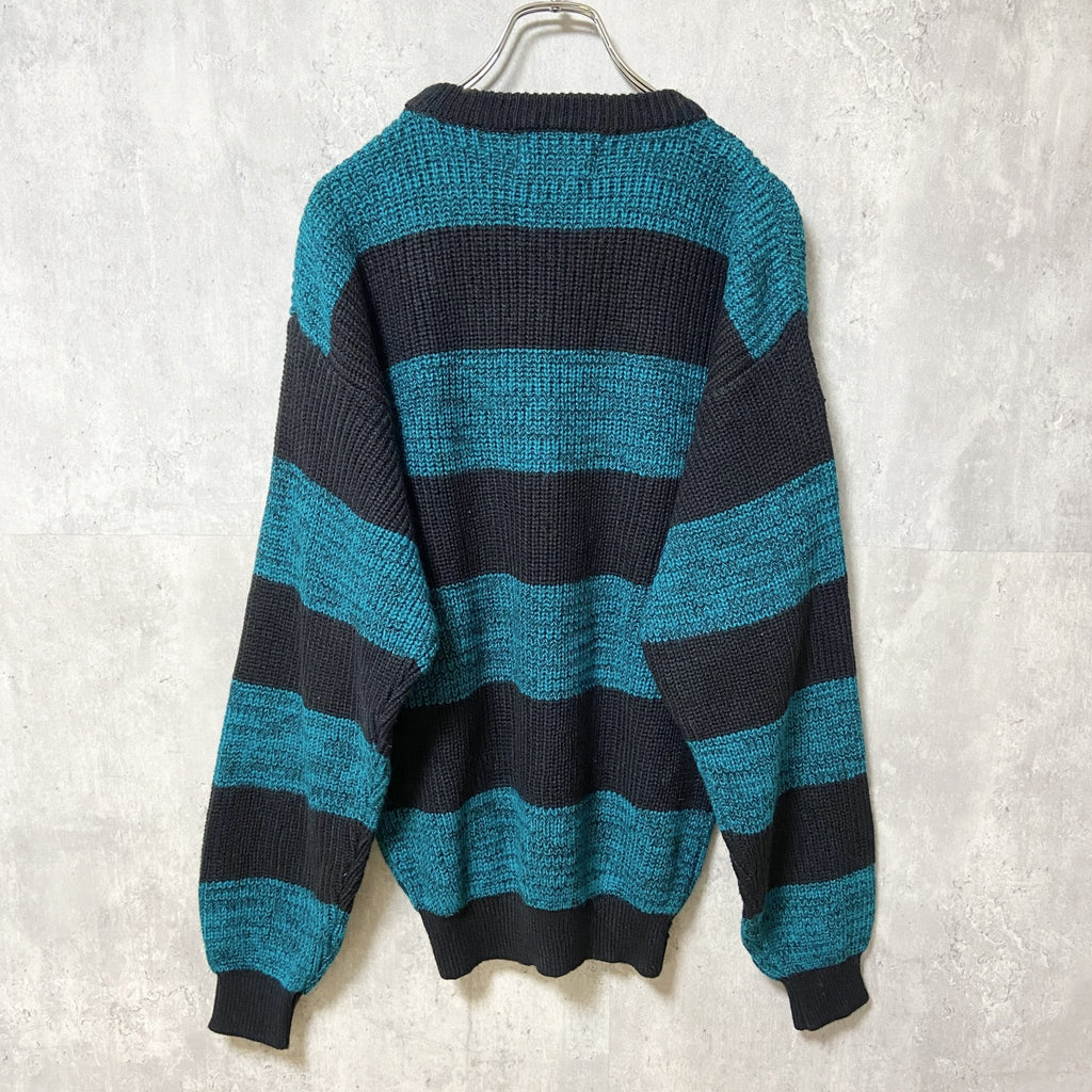 ～90s　SWEATER GRAPHIX　アクリルボーダーニット/セーター　ヴィンテージ　水色　黒　Mサイズ
