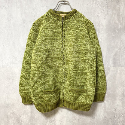 ～70s　Mary McCully　カウチンニットカーディガン　フルジップ　アウター　緑　秋冬服