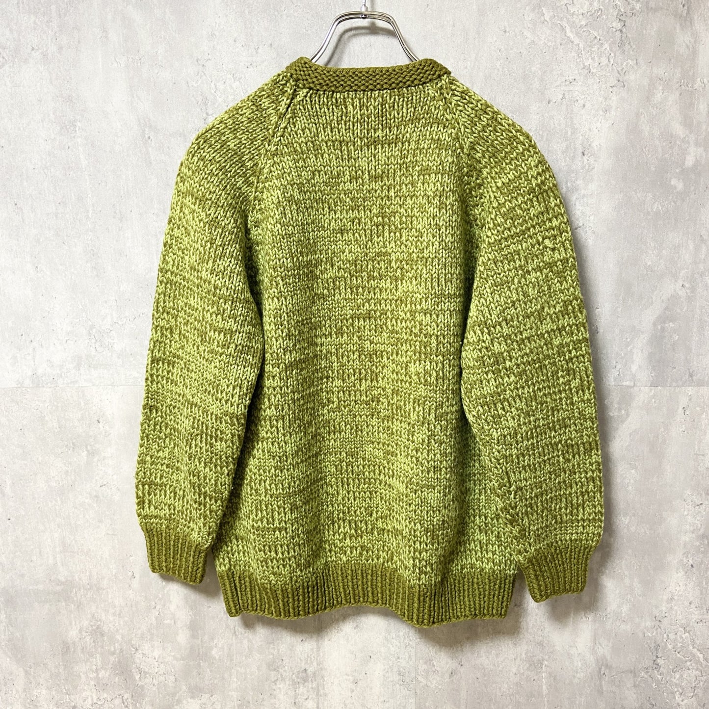 ～70s　Mary McCully　カウチンニットカーディガン　フルジップ　アウター　緑　秋冬服