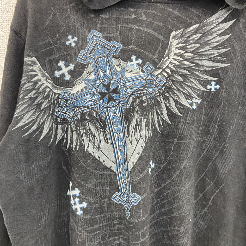 no broundaries　フード付き長袖Tシャツ/ロンT　ロザリオ　黒　ブラック　Lサイズ
