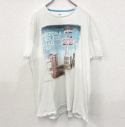 古着 used　celio　半袖プリントTシャツ　シングルステッチ　アリゾナ　カジュアル　クルーネック　レトロ　白　XXLサイズ