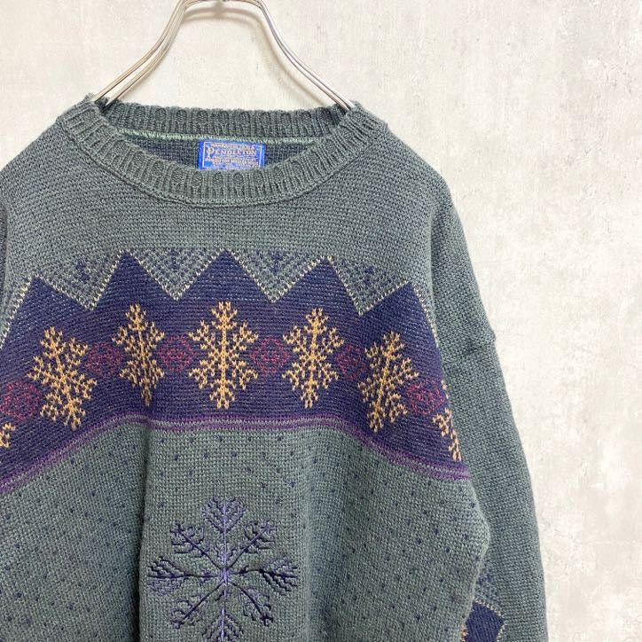 古着 used　70s　PENDLETON ペンドルトン　長袖ノルディック柄ニット　セーター　雪刺繍　ヴィンテージ　Lサイズ