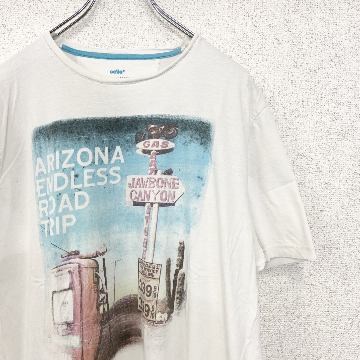 古着 used　celio　半袖プリントTシャツ　シングルステッチ　アリゾナ　カジュアル　クルーネック　レトロ　白　XXLサイズ