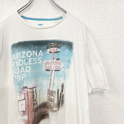 古着 used　celio　半袖プリントTシャツ　シングルステッチ　アリゾナ　カジュアル　クルーネック　レトロ　白　XXLサイズ