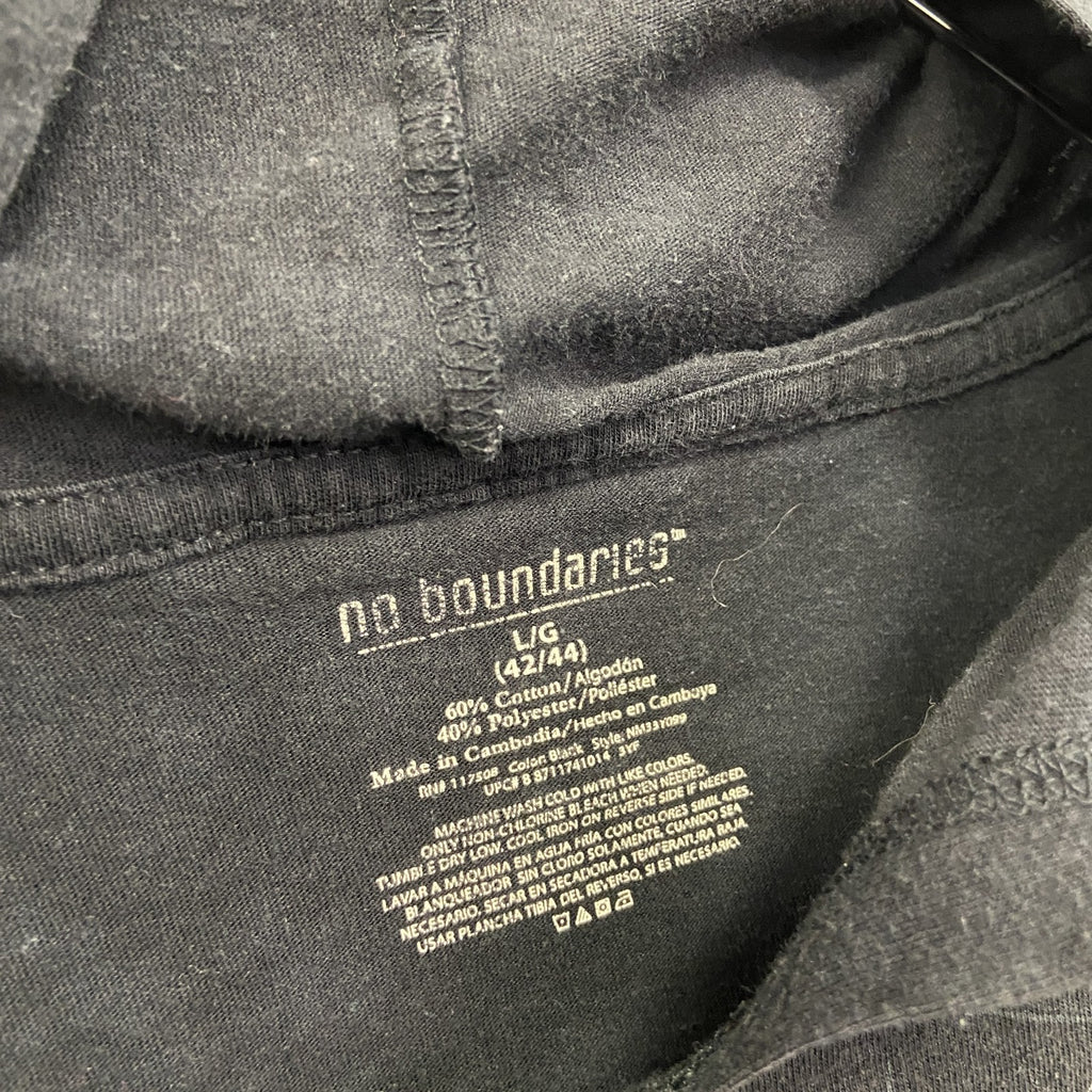 no broundaries　フード付き長袖Tシャツ/ロンT　ロザリオ　黒　ブラック　Lサイズ