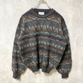 ～90s　Tricots St Raphael 　ウールニットセーター　総柄　ヴィンテージ　グレー　Lサイズ