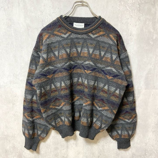 ～90s　Tricots St Raphael 　ウールニットセーター　総柄　ヴィンテージ　グレー　Lサイズ