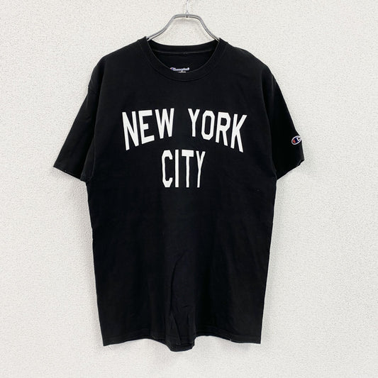 Champion　チャンピオン　半袖プリントTシャツ　アーチプリント　刺繍ロゴ　現行　黒　ブラック　Lサイズ