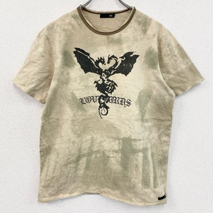 yd.　半袖プリントTシャツ　ブラックレター　ドラゴン　両面プリント　タイダイ柄　茶色　ブラウン　XLサイズ