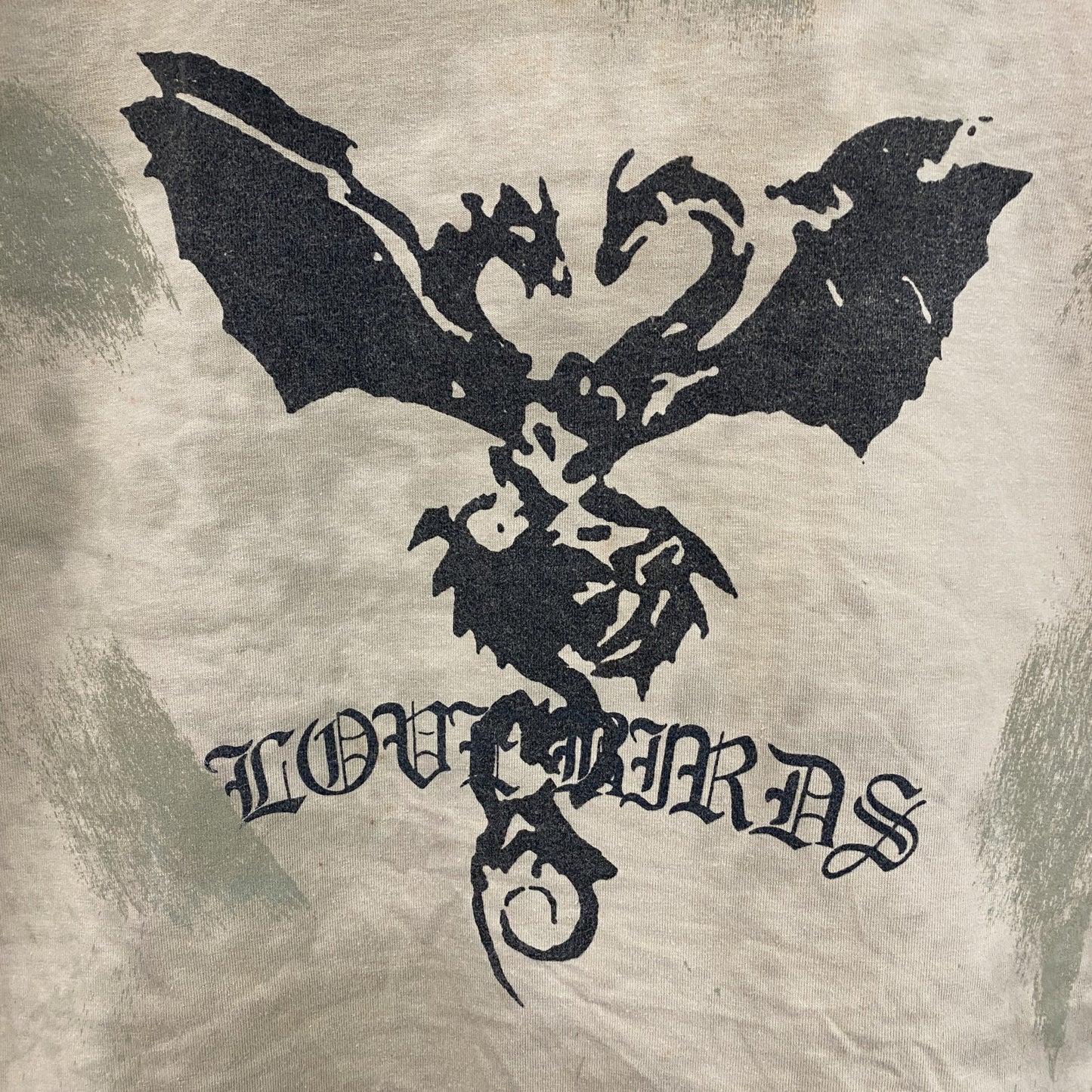 yd.　半袖プリントTシャツ　ブラックレター　ドラゴン　両面プリント　タイダイ柄　茶色　ブラウン　XLサイズ