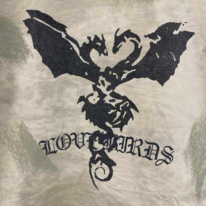 yd.　半袖プリントTシャツ　ブラックレター　ドラゴン　両面プリント　タイダイ柄　茶色　ブラウン　XLサイズ