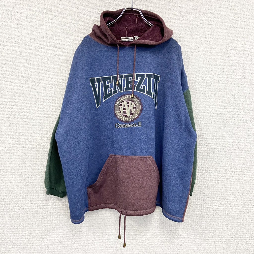 90s　VENEZIA　スウェットパーカー/フーディー　ヴィンテージ　クレイジーパターン　青　ブルー　赤　レッド