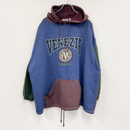 90s　VENEZIA　スウェットパーカー/フーディー　ヴィンテージ　クレイジーパターン　青　ブルー　赤　レッド