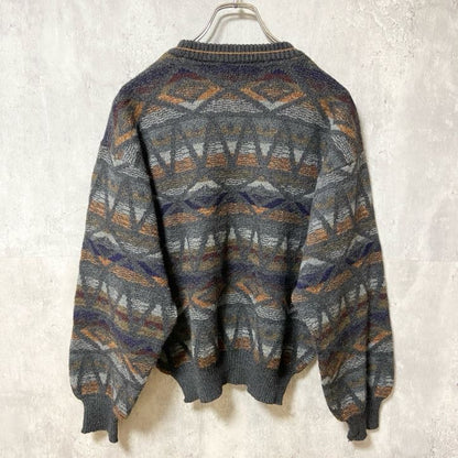 ～90s　Tricots St Raphael 　ウールニットセーター　総柄　ヴィンテージ　グレー　Lサイズ