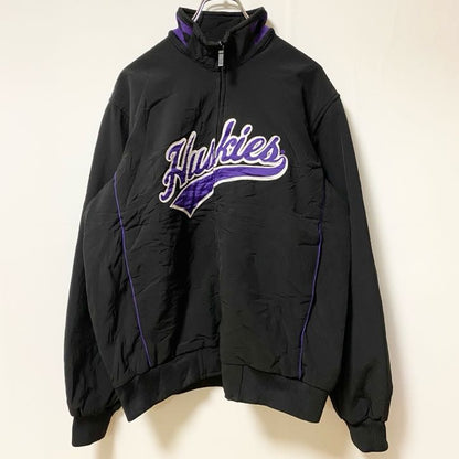 古着 used　CAMPUS DRIVE　長袖ハイネックブルゾン　刺デザイン　ブラック　黒　レトロ　Mサイズ
