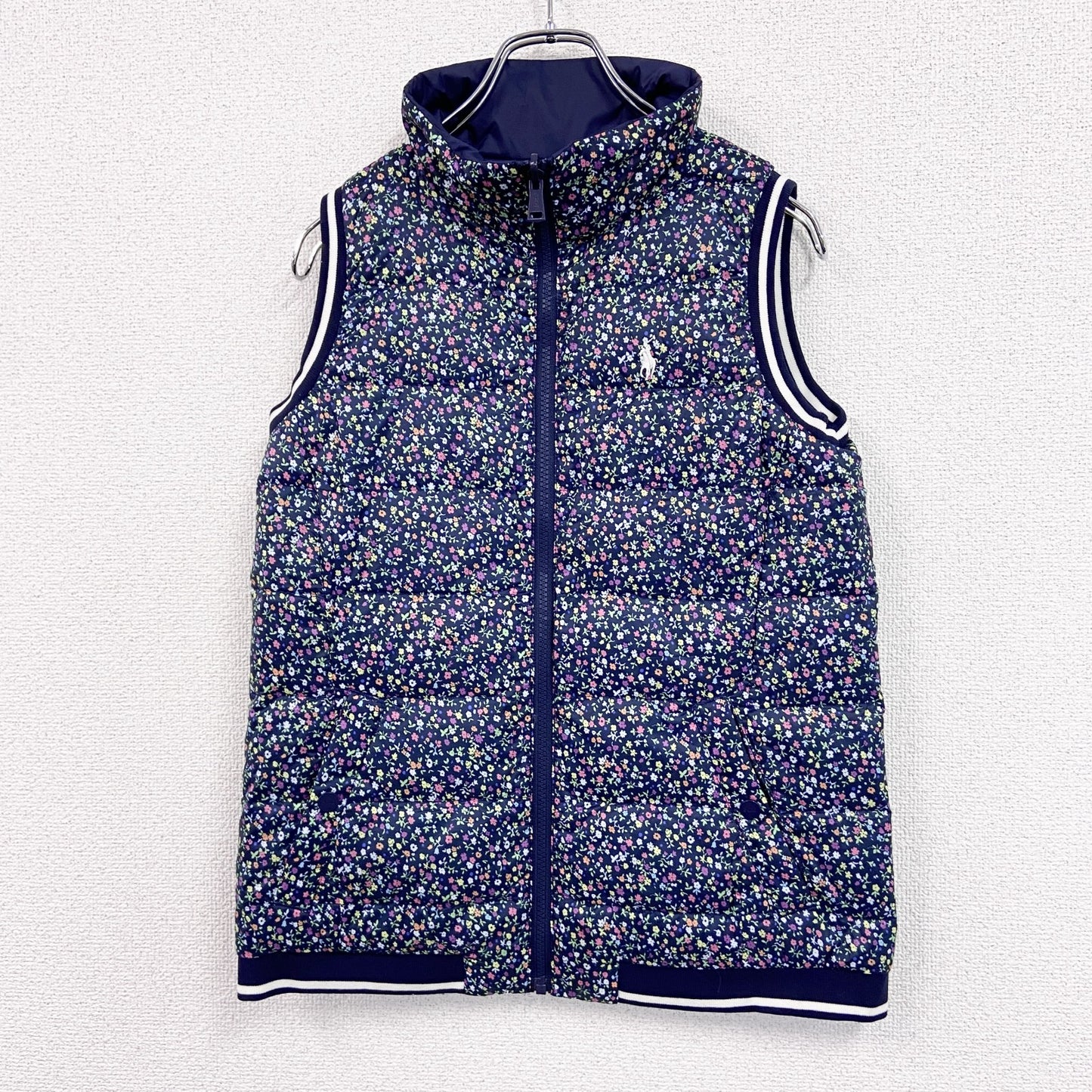 Ralph Lauren　ラルフローレン　ダウンベスト　リバーシブル　花柄　紺　ネイビー