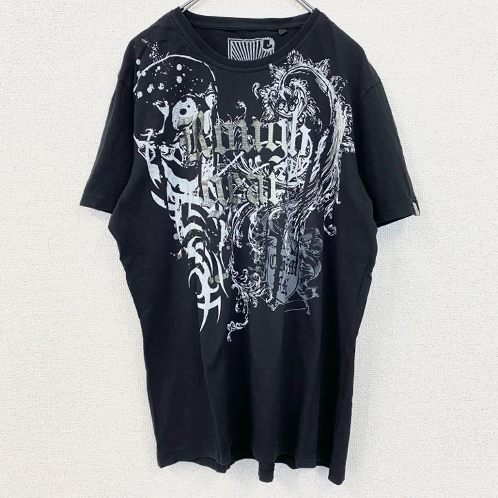 古着 used　CLOCKHOUSE　半袖プリントTシャツ　Y2K　ゴシック　クラシック　クルーネック　黒　ブラック　XXLサイズ
