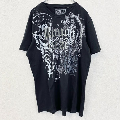 古着 used　CLOCKHOUSE　半袖プリントTシャツ　Y2K　ゴシック　クラシック　クルーネック　黒　ブラック　XXLサイズ