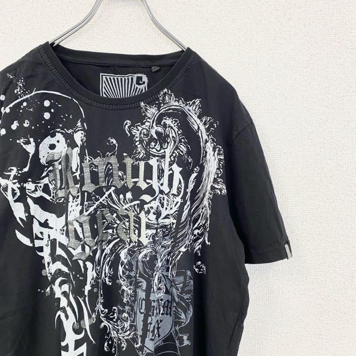古着 used　CLOCKHOUSE　半袖プリントTシャツ　Y2K　ゴシック　クラシック　クルーネック　黒　ブラック　XXLサイズ