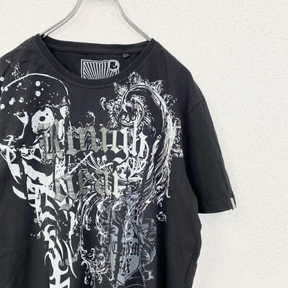 古着 used　CLOCKHOUSE　半袖プリントTシャツ　Y2K　ゴシック　クラシック　クルーネック　黒　ブラック　XXLサイズ