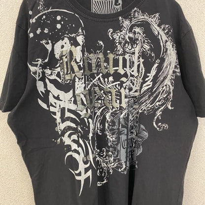 古着 used　CLOCKHOUSE　半袖プリントTシャツ　Y2K　ゴシック　クラシック　クルーネック　黒　ブラック　XXLサイズ