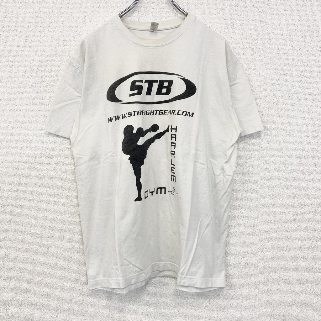 古着 used　SOL‘S　半袖プリントTシャツ　格闘技　キックボクシング　カジュアルデザイン　クルーネック　レトロ　白　Lサイズ